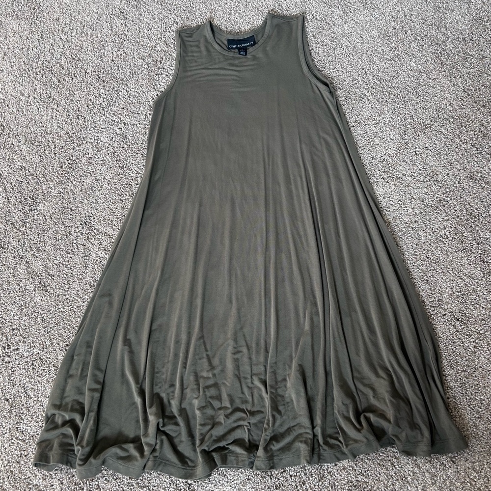 Olive green tank top, swing dress